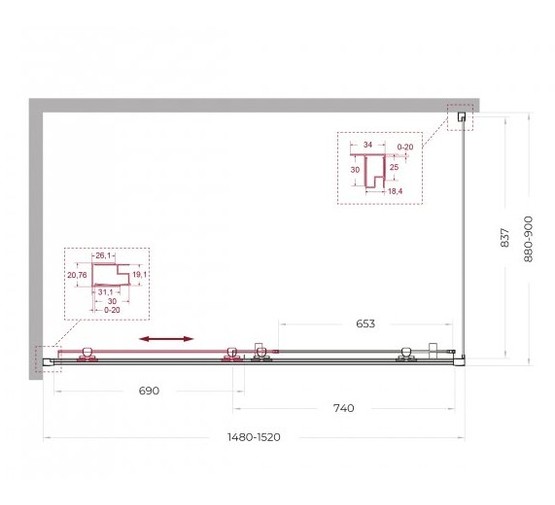 Душевой угол BelBagno Uno 195 AH 1 1500x900 хром, матовое стекло 