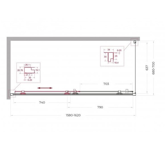 Душевой угол BelBagno Uno 195 AH 1 1600x700 хром, прозр.стекло 