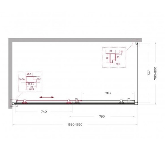 Душевой угол BelBagno Uno 195 AH 1 1600x800 хром, прозр.стекло 