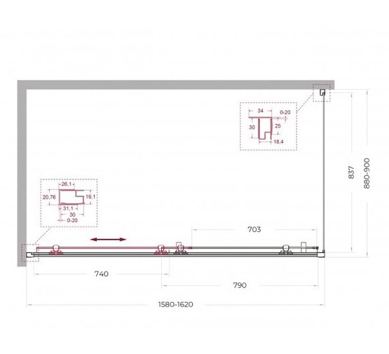 Душевой угол BelBagno Uno 195 AH 1 1600x900 хром, матовое стекло 