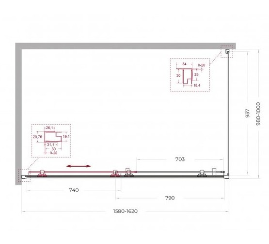 Душевой угол BelBagno Uno 195 AH 1 1600x1000 хром, прозр.стекло 