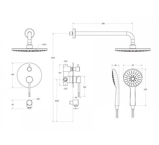 Душевая система Cezares Relax встраиваемая со смесителем сатин