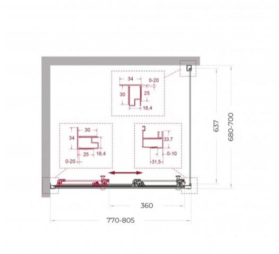 Душевой угол BelBagno Uno 195 AHF 31 800x700 хром, прозр.стекло 