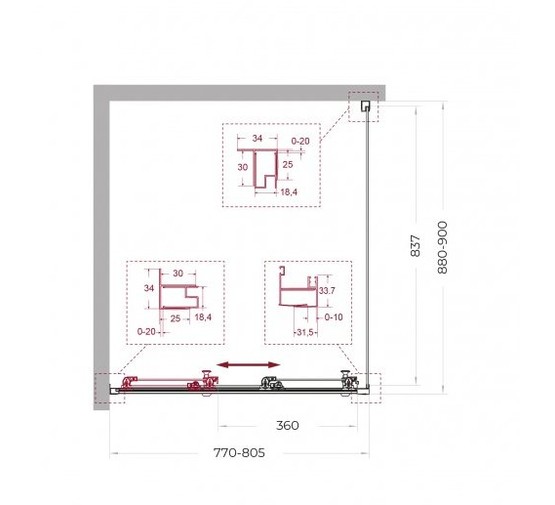 Душевой угол BelBagno Uno 195 AHF 31 800x900 хром, прозр.стекло 