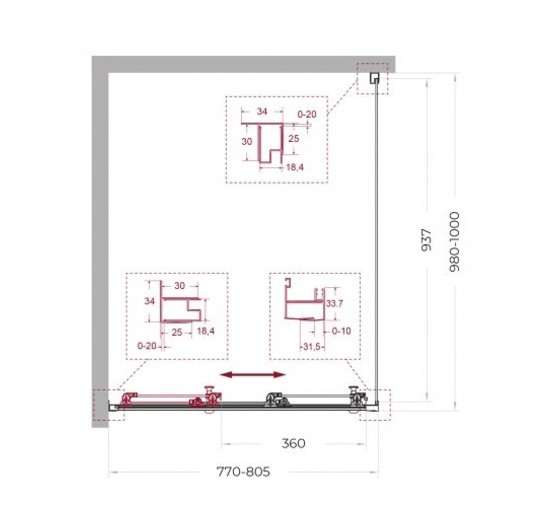 Душевой угол BelBagno Uno 195 AHF 31 800x1000 хром, прозр.стекло 