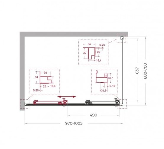 Душевой угол BelBagno Uno 195 AHF 31 1000x700 черный матовый, прозр.стекло 