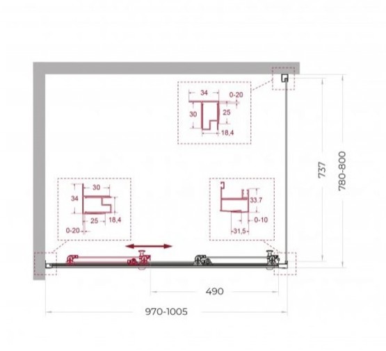 Душевой угол BelBagno Uno 195 AHF 31 1000x800 хром, прозр.стекло 