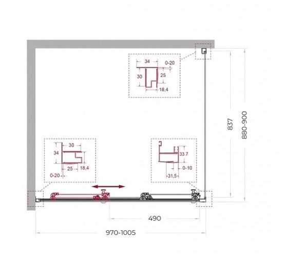 Душевой угол BelBagno Uno 195 AHF 31 1000x900 черный матовый, матовое стекло 