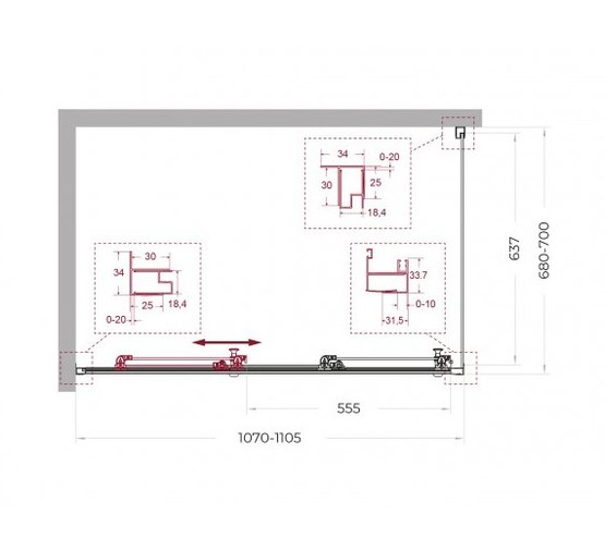 Душевой угол BelBagno Uno 195 AHF 31 1100x700 хром, прозр.стекло 