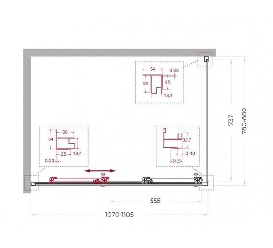 Душевой угол BelBagno Uno 195 AHF 31 1100x800 хром, прозр.стекло 