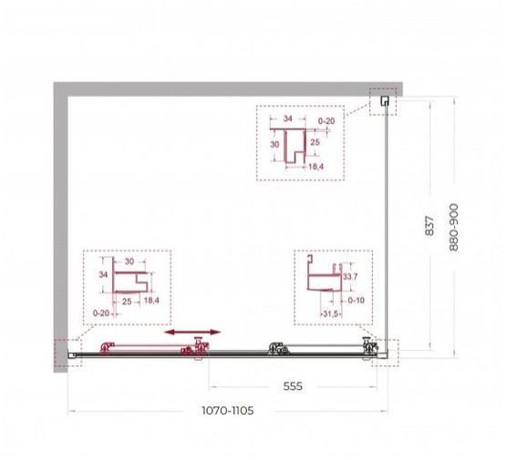 Душевой угол BelBagno Uno 195 AHF 31 1100x900 хром, прозр.стекло 