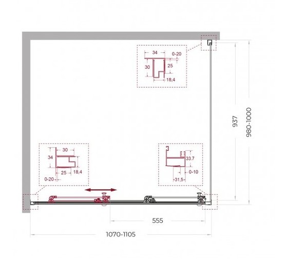 Душевой угол BelBagno Uno 195 AHF 31 1100x1000 хром, прозр.стекло 