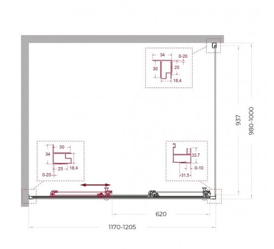 Душевой угол BelBagno Uno 195 AHF 31 1200x1000 черный матовый, прозр.стекло 