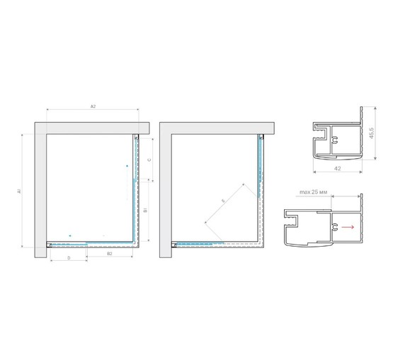 Душевой угол Vegas Glass ZA-F NOVO 1100x950 черный матовый, прозр.стекло 