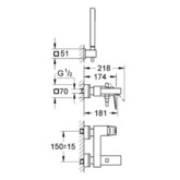 Смеситель для ванны GROHE Eurocube  23141000 с душевым гарнитуром