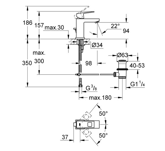 Смеситель для раковины Grohe Eurocube  23127000 с донным клапаном