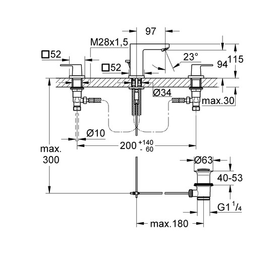 Смеситель для раковины Grohe Eurocube  20351000 на 3 отверстия