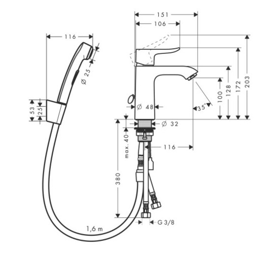 Смеситель для раковины с гигиеническим душем Hansgrohe Metris 31285000