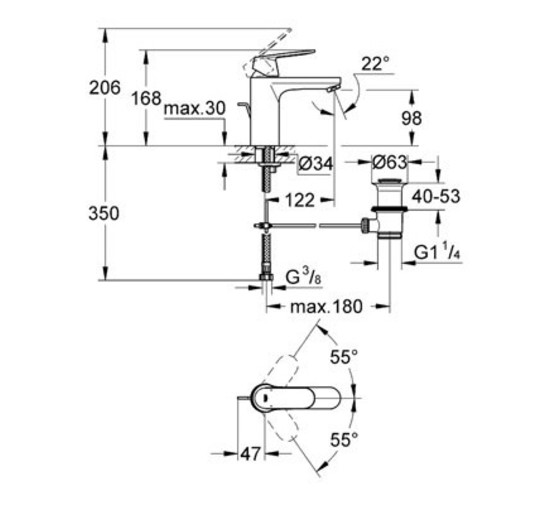 Смеситель для раковины Grohe Eurosmart Cosmopolitan 23325000 с донным клапаном