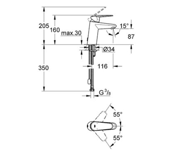 Смеситель для раковины Grohe Eurodisc Cosmopolitan 3317820E EcoJoy с цепочкой