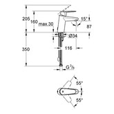 Смеситель для раковины Grohe Eurodisc Cosmopolitan 3317820E EcoJoy с цепочкой