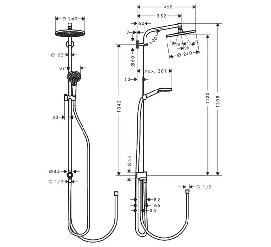 Душевая система HANSGROHE Crometta S 240 1jet Showerpipe Reno 27270000