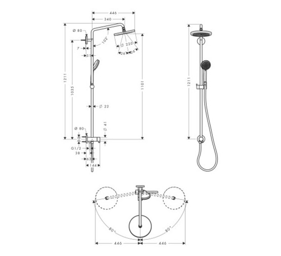 Душевая система Hansgrohe CROMA 220 SHOWERPIPE