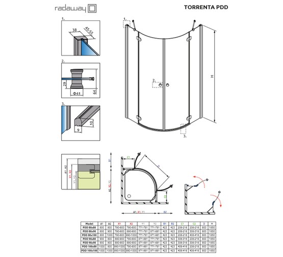 Душевой угол Radaway Torrenta PDD/E 900х800 хром,прозрачное стекло