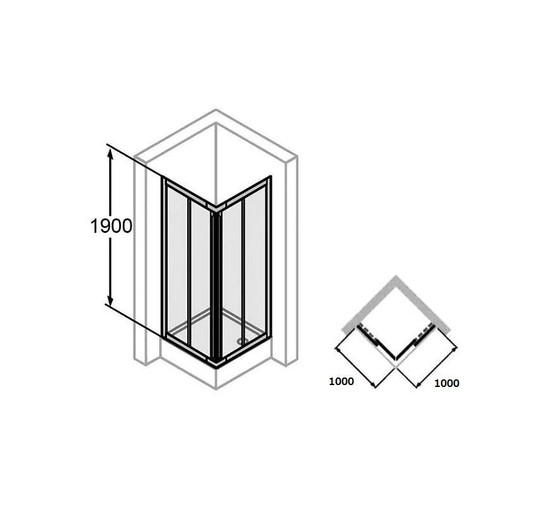 Душевой угол Huppe X1 1000x1000, квадратный хром + прозрачное стекло