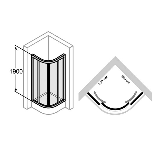Душевой угол Huppe X1 900x900,полукруглый  хром + прозрачное стекло